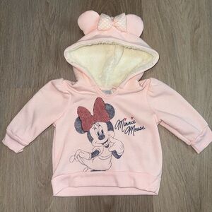 Disney Baby Minnie Mouse Pink Faux Fur Lined Hoodie - Size 3/6M